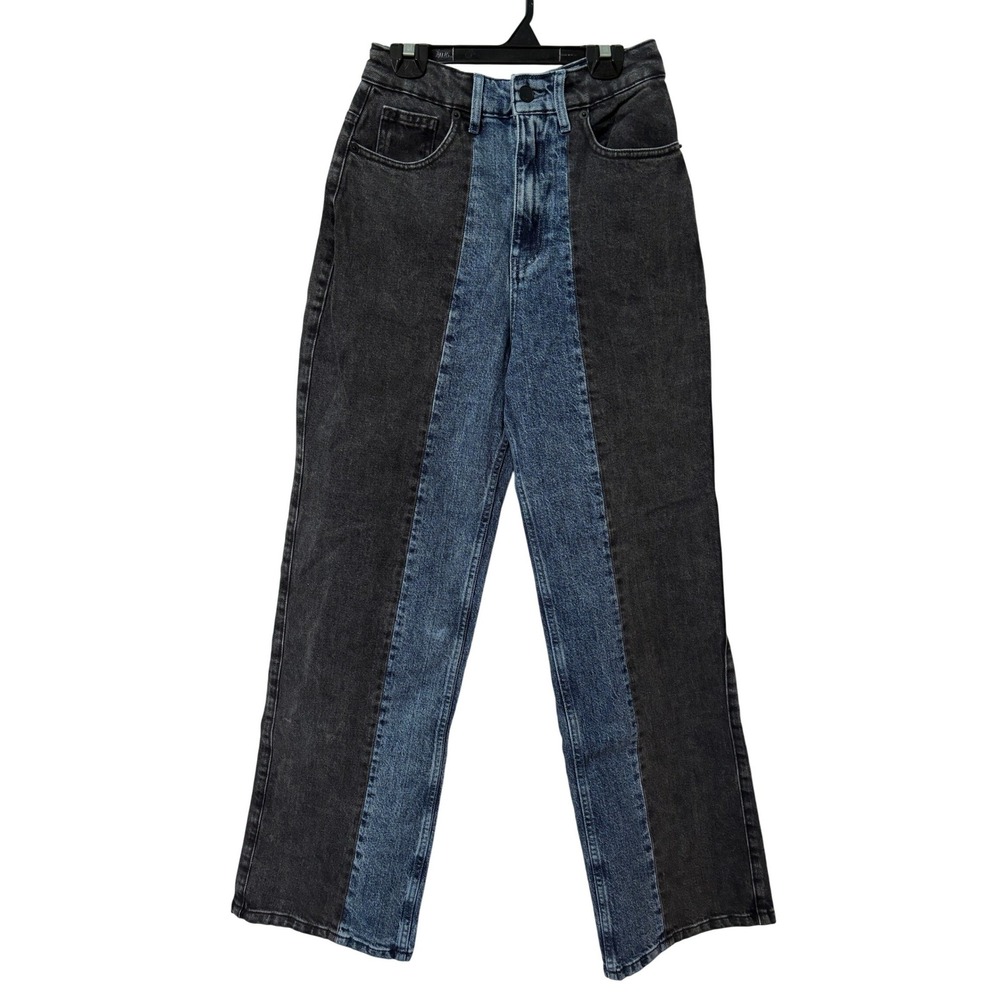 Social Tourist Ultra High Rise Baggy Jeans 26S Two Tone Black Blue Panelled